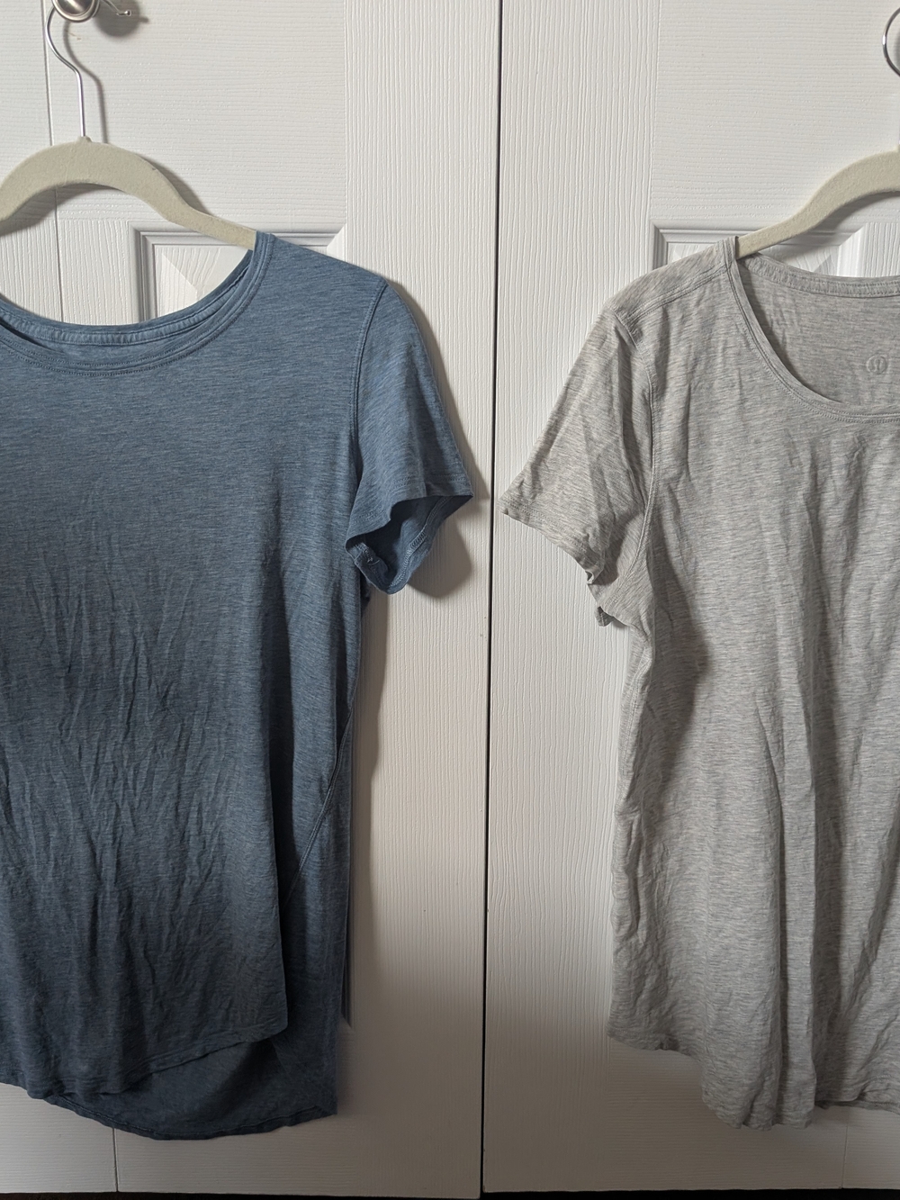 lululemon athletica Lightweight Love Tees Blue and Light Gray Short Sleeve Tops